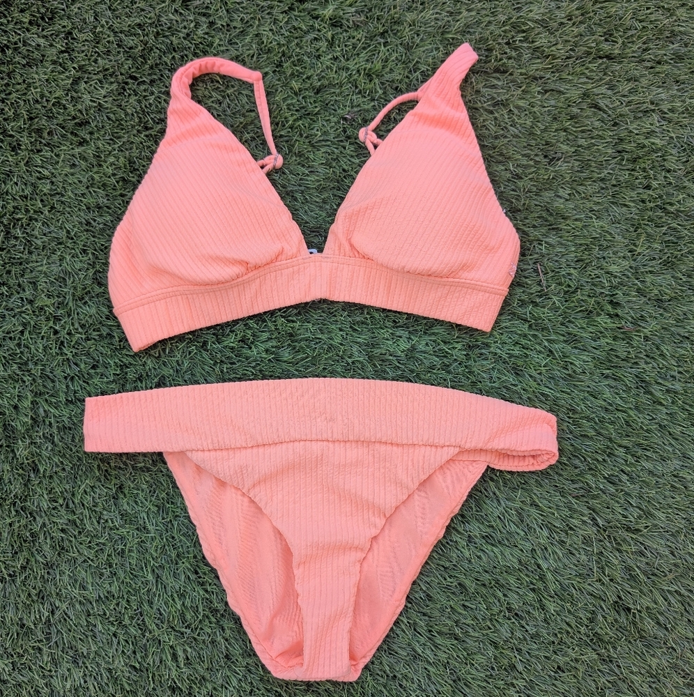 Billabong Peach Ribbed Bikini Set